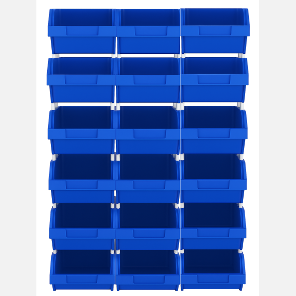 Modulreol med 18 plastkasser 4 liter /  maks.15 kg