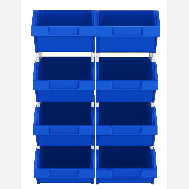 Modulreol med 8 store kasser 9,8 liter/ maks, 30kg