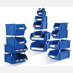 Bolte-reol af plast, hjde 84 cm, bredde 43 cm med 8 kasser